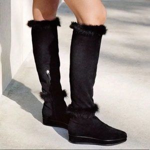 TORY BURCH Marcel Genuine Shearling Wedge Boot FUR BLACK Size 8